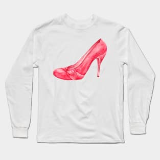 Red high heel shoe. watercolor Long Sleeve T-Shirt